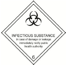 Kategori A enfeksiyöz maddeler için tehlike etiketi (Bir GMMO veya GMO eğer Kategori A tanımını karşılıyorsa o zaman da kullanılır).